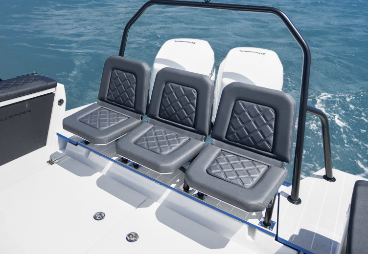 Folding seats x 3 on aft deck Silvertex